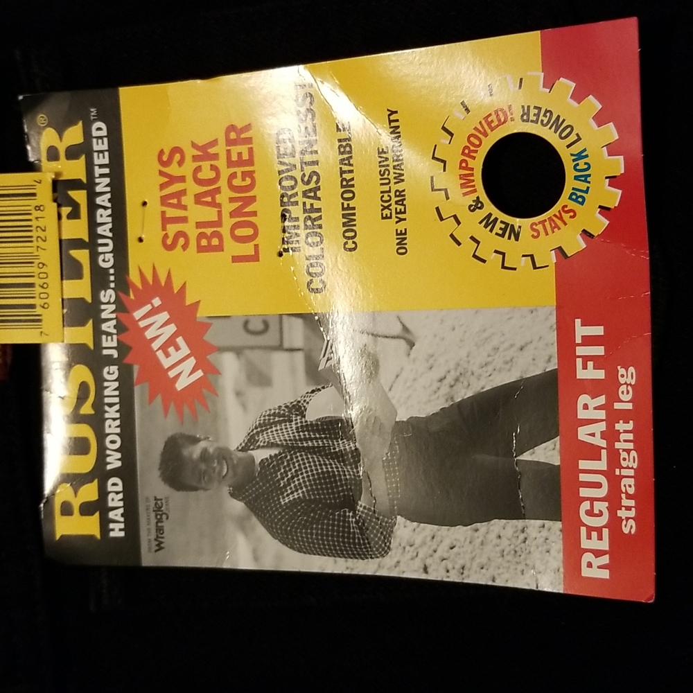 RUSTLER Coal Black Classic Regular Fit Work Jeans